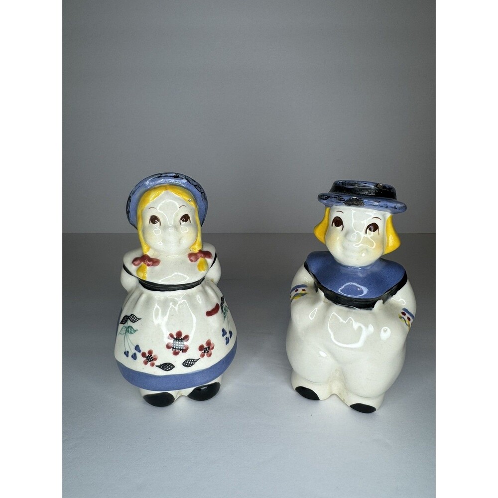 Vintage Dutch Boy Girl Jack & Jill Large 5" Salt Pepper Shakers Shawnee Pottery